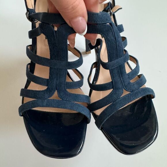 Bacta Dei Toi Made In Italy Mixed Leather 4.5” Heel Navy Sandals Size 37 6.5 - Picture 5 of 9